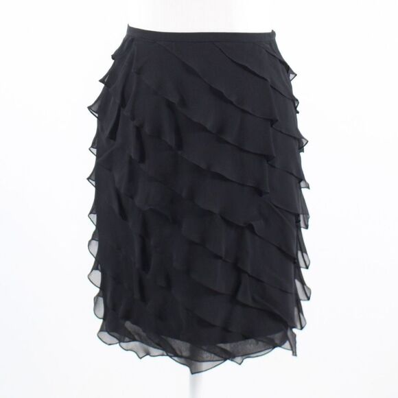 Black sheer silk TERI JON Rickie diagonal skirt 2 - Picture 1 of 8